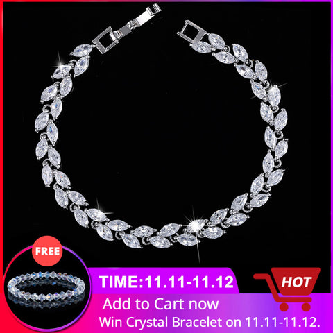 CWWZircons New Trendy 2019 Cubic Zirconia Jewelry Silver Color Leaf Charm CZ Crystal Female Bracelets Bangles for Women CB060